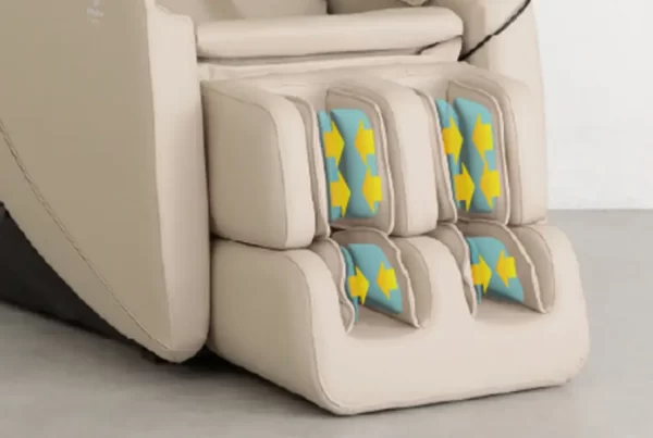 Inada iFIT massage chair providing calf massage with air cushions and rollers to relieve tension and improve circulation