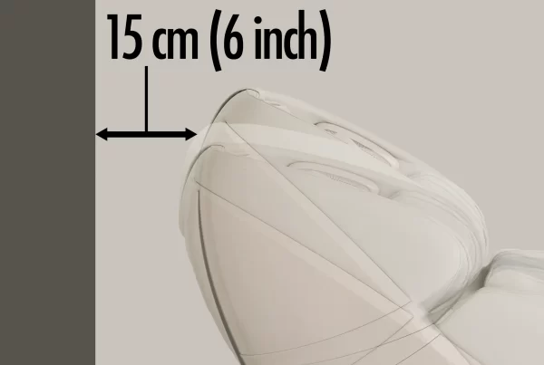 Side view of the Inada iFIT PRO massage chair demonstrating its space-saving sliding reclining mechanism.